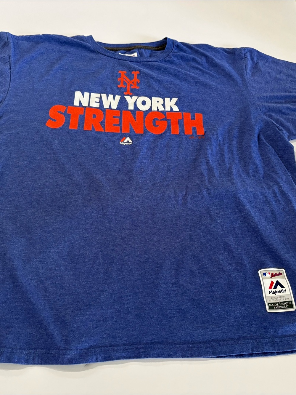 Majestic New York Strength Mets T-Shirt - Royal Blue with Orange & White size 2X